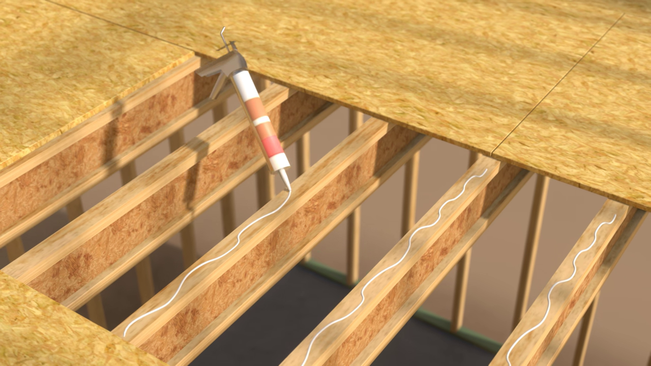 Caulking applied prior to laying subfloor